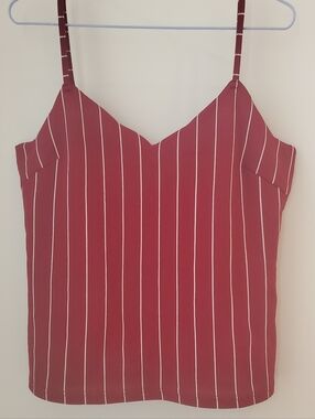 Shein 3/$25 Red White Striped Lettuce Edge Cut Tank Top Y2K Casual Size M